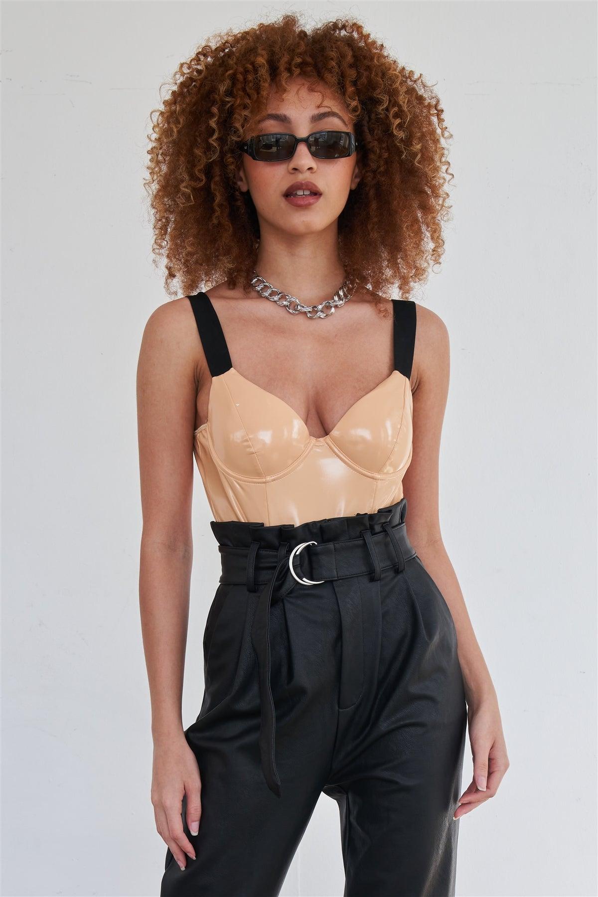 Nude Vegan Leather Elastic Strap Bustier...