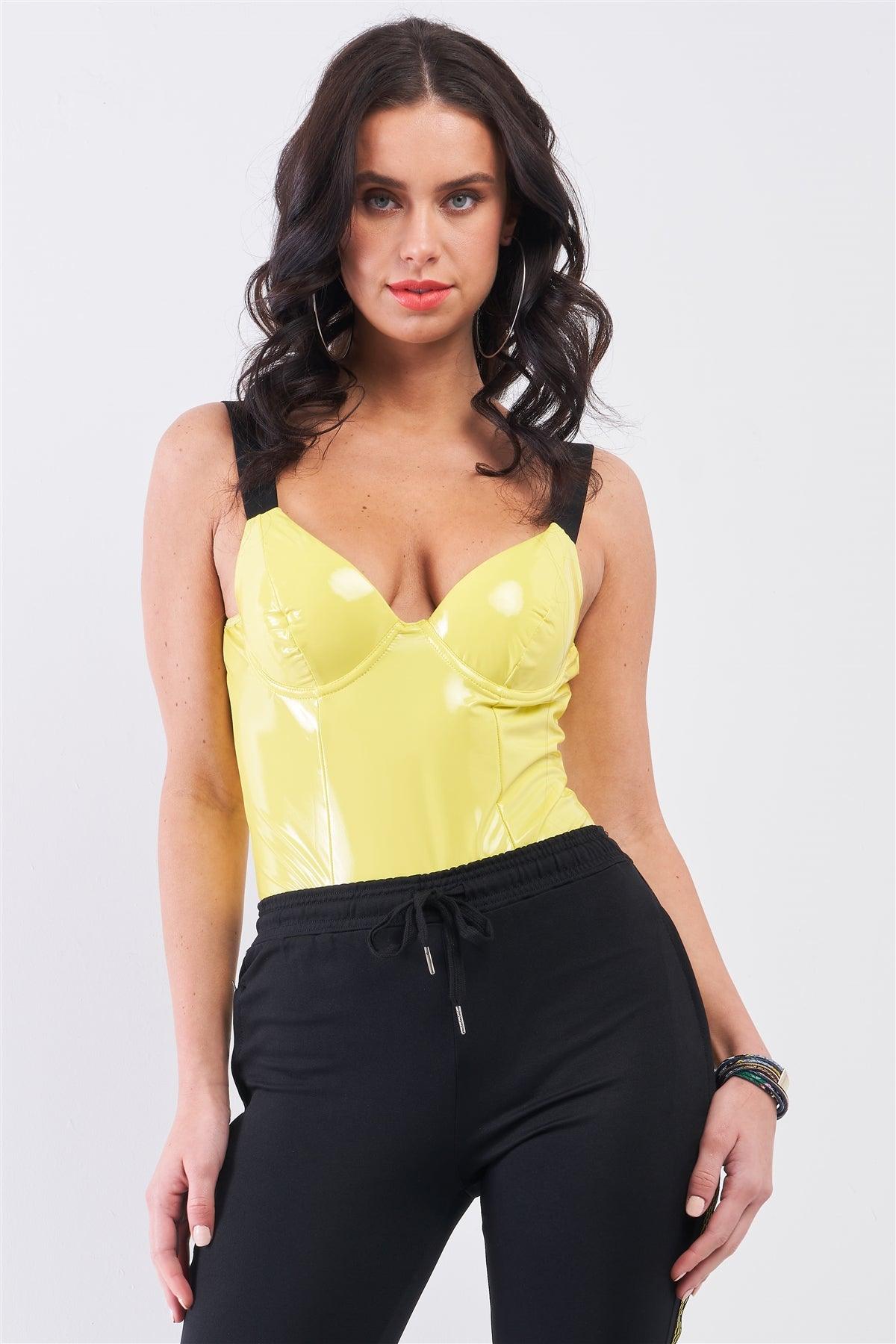 Vegan Leather Elastic Strap Bustier Body...