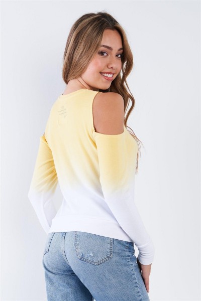 Honey Ombre Cold Shoulder Comfy "Cultivate Happiness" Fleece Top