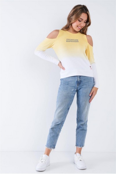 Honey Ombre Cold Shoulder Comfy "Cultivate Happiness" Fleece Top