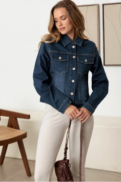 Long Sleeve Button-Up Four Pocket Denim Jacket