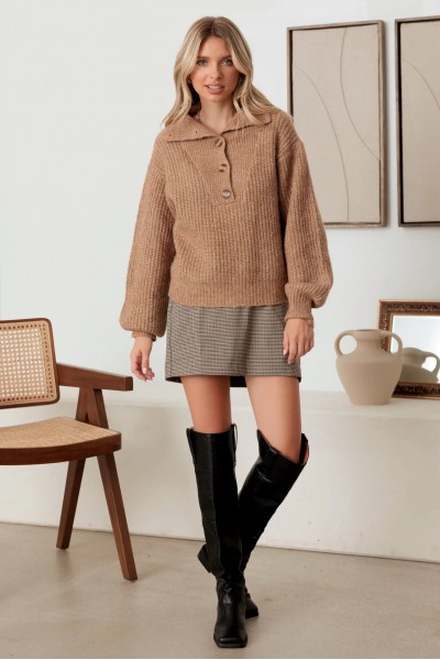 100% Wool Button-Up Neck Pullover Sweater