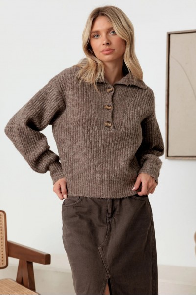 100% Wool Button-Up Neck Pullover Sweater