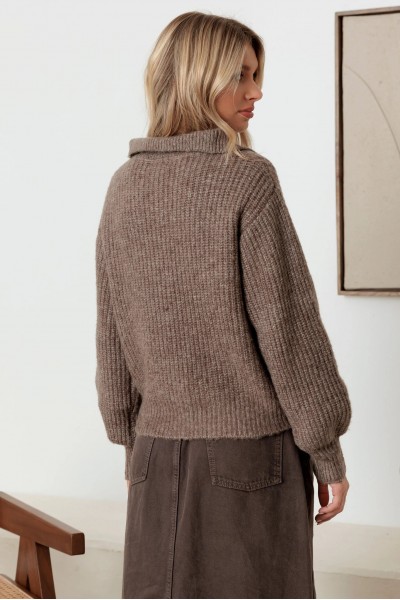 100% Wool Button-Up Neck Pullover Sweater