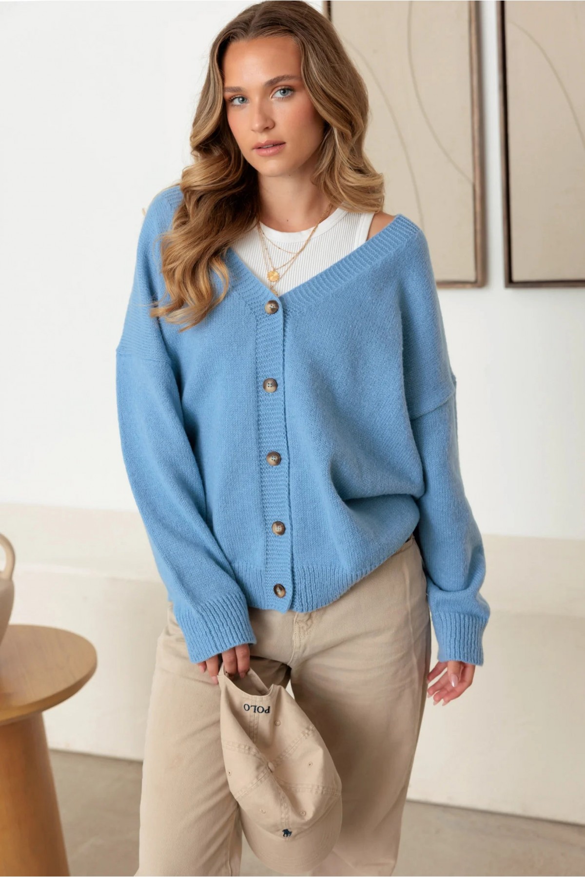 Oversize Long Sleeve V-Neck Sweater Card...