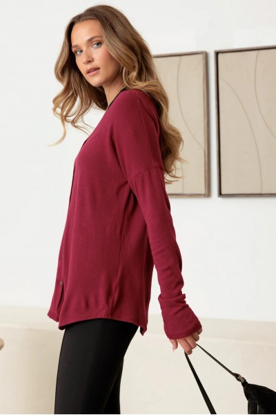 Burgundy V-Neck Long Sleeve Cardigan