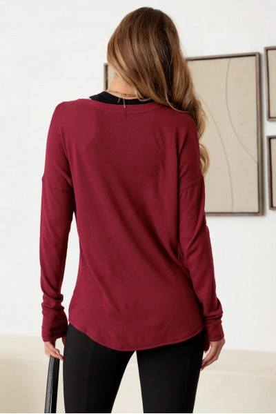 Burgundy V-Neck Long Sleeve Cardigan