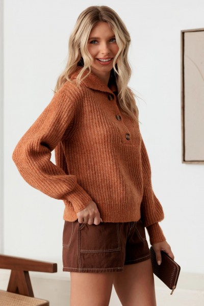 100% Wool Button-Up Neck Pullover Sweater