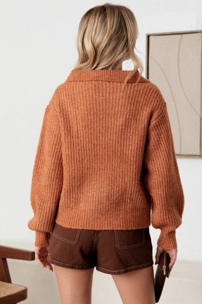 100% Wool Button-Up Neck Pullover Sweater