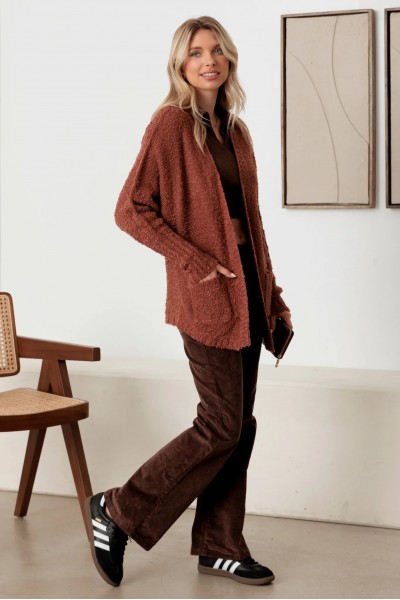 Knit Textured Two Pocket Open Front Cardigan