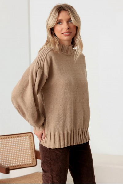 Knit Crew Neck Long Puff Sleeve Sweater