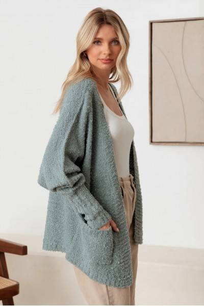 Knit Textured Two Pocket Open Front Cardigan