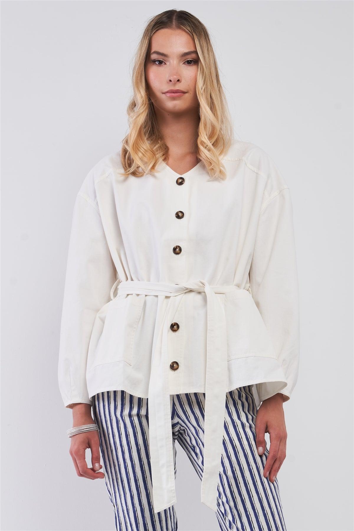 Off-White Balloon Sleeve Button-Down Fro...