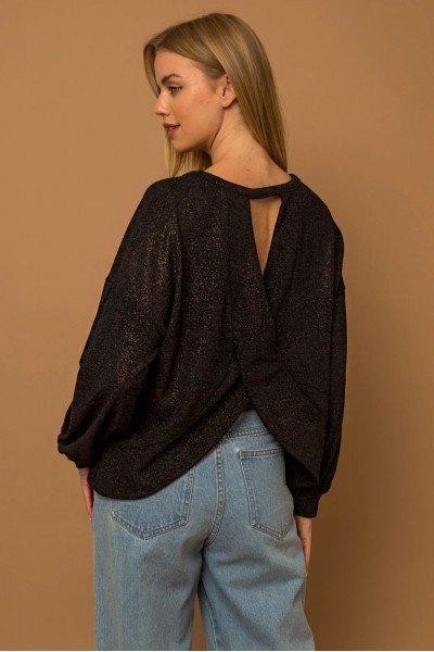 Glitter Long Sleeve Open Back Knit Top