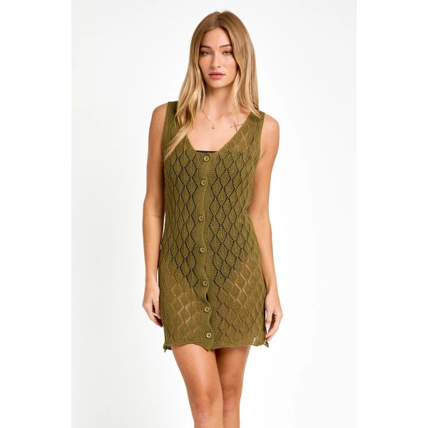 Sleeveless V-Neck Crochet Button Up Swea...