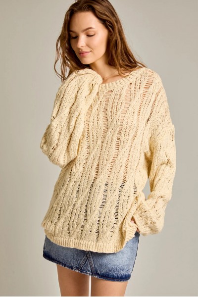 Crochet Long Sleeve Round Neckline Relax...