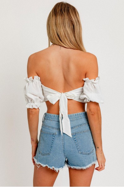 Off Shoulder Frill Stripe Ruffle Crop Top