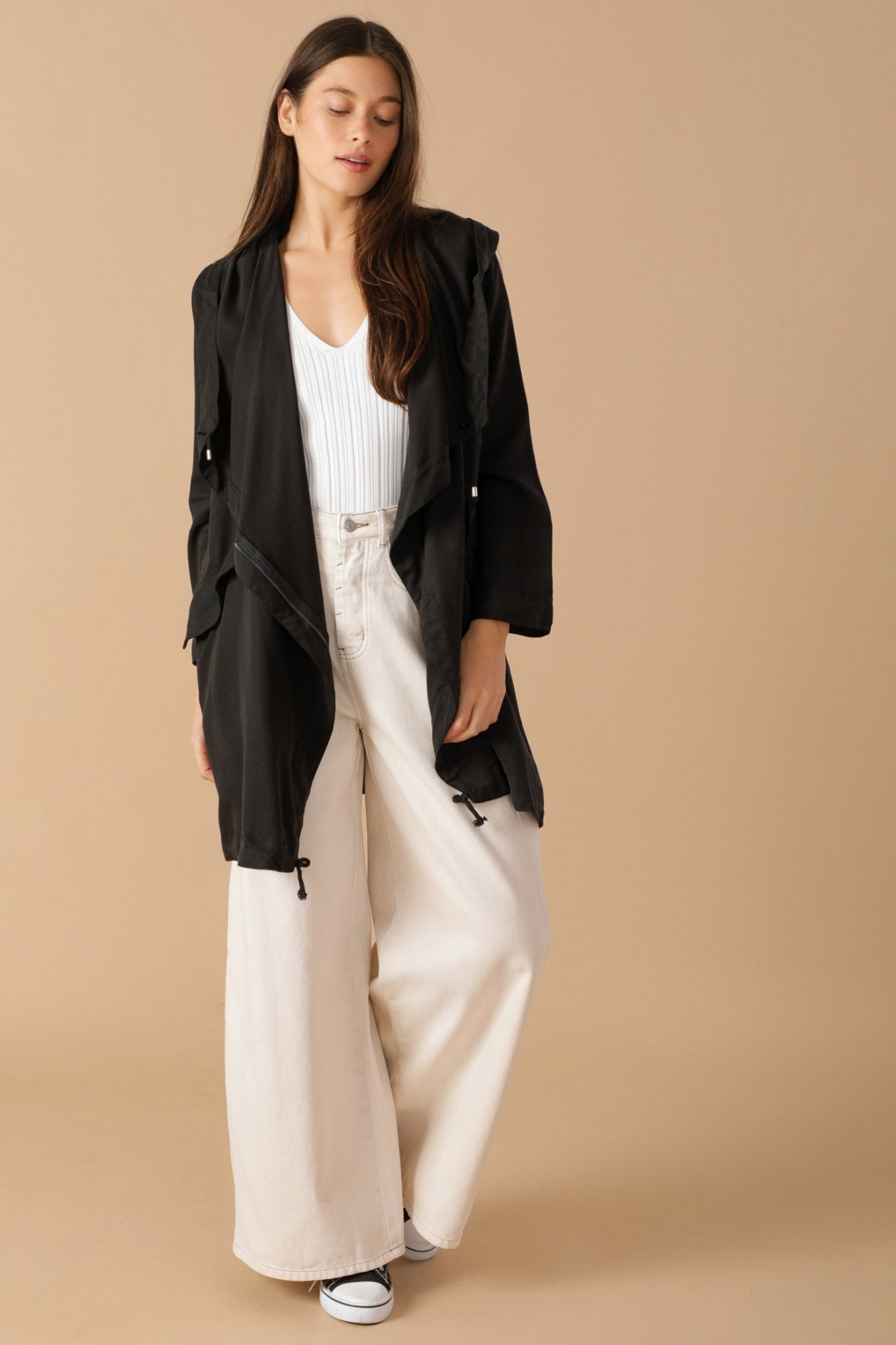 Draped Wide Asymmetrical Lapel Collar Ho...