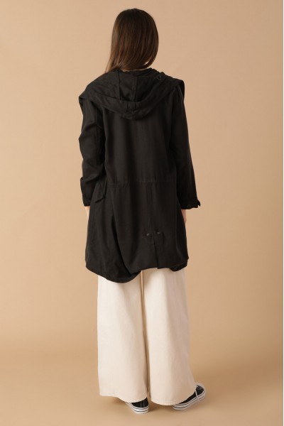 Draped Wide Asymmetrical Lapel Collar Hooded Jacket