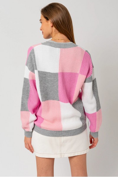 Color Block V-Neck Sweater Cardigan