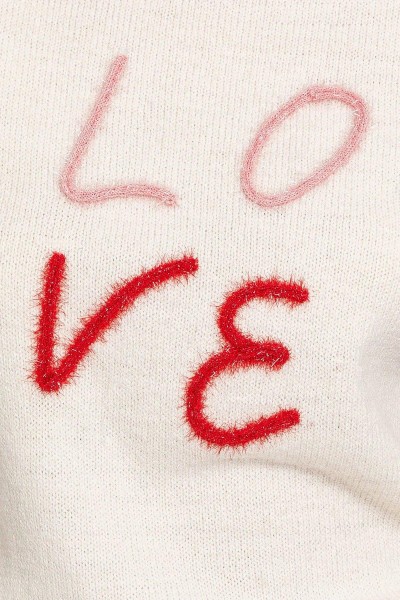 Round Neck "LOVE" Embroidered Pullover Knit Sweater