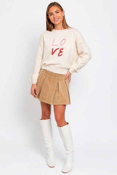 Round Neck "LOVE" Embroidered Pullover Knit Sweater