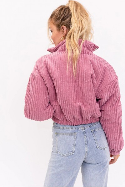 Cropped Corduroy High Collar Puffer Jacket