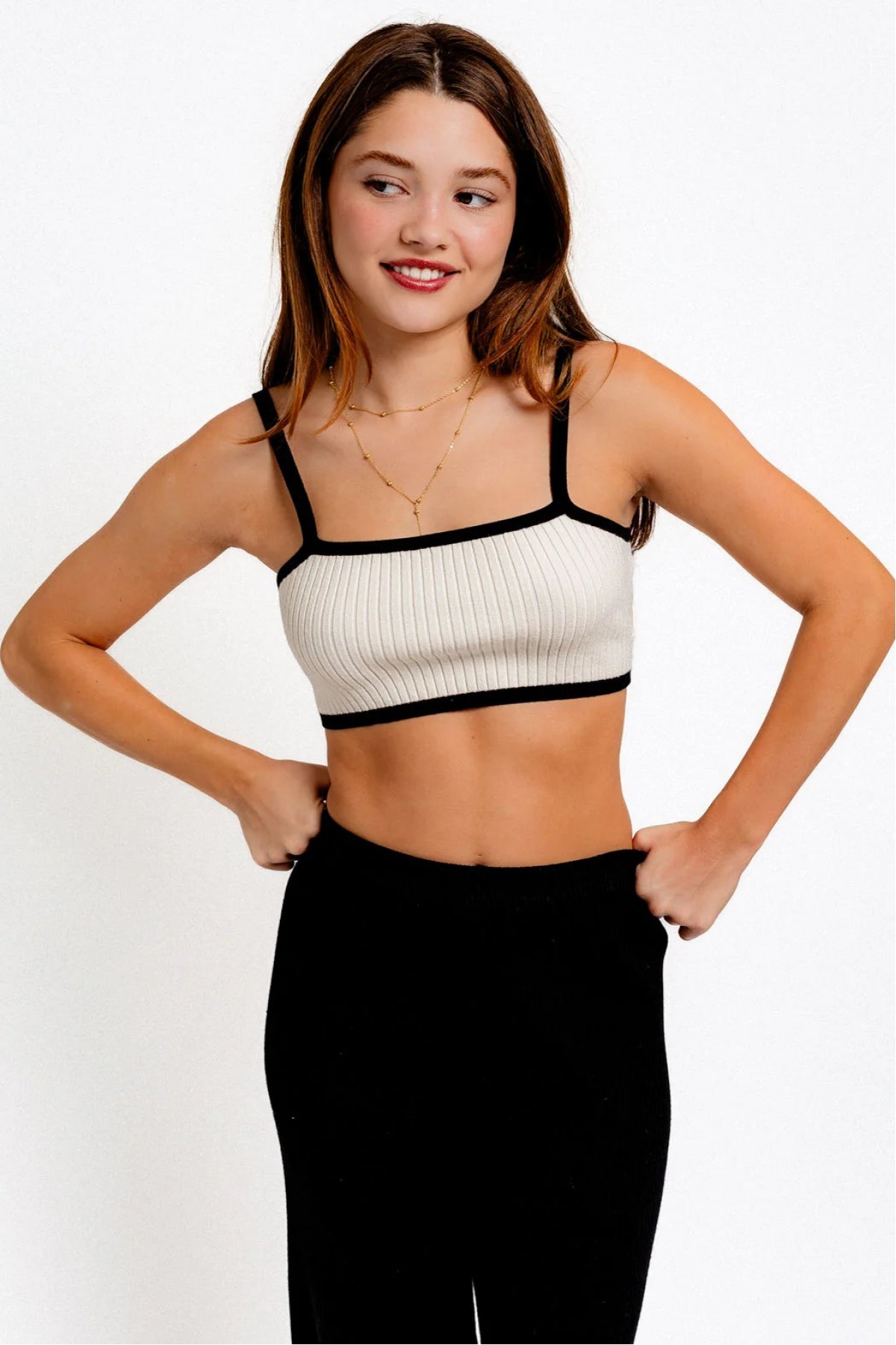 Ribbed Contrast Sleeveless Sweater Knit ...