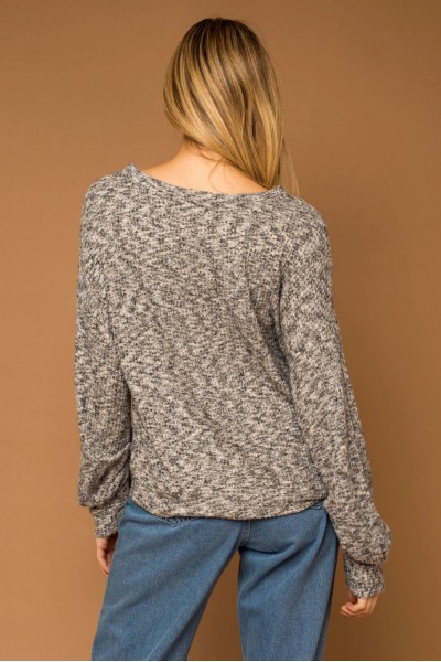 Long Ruching Sleeve Marled Sweater