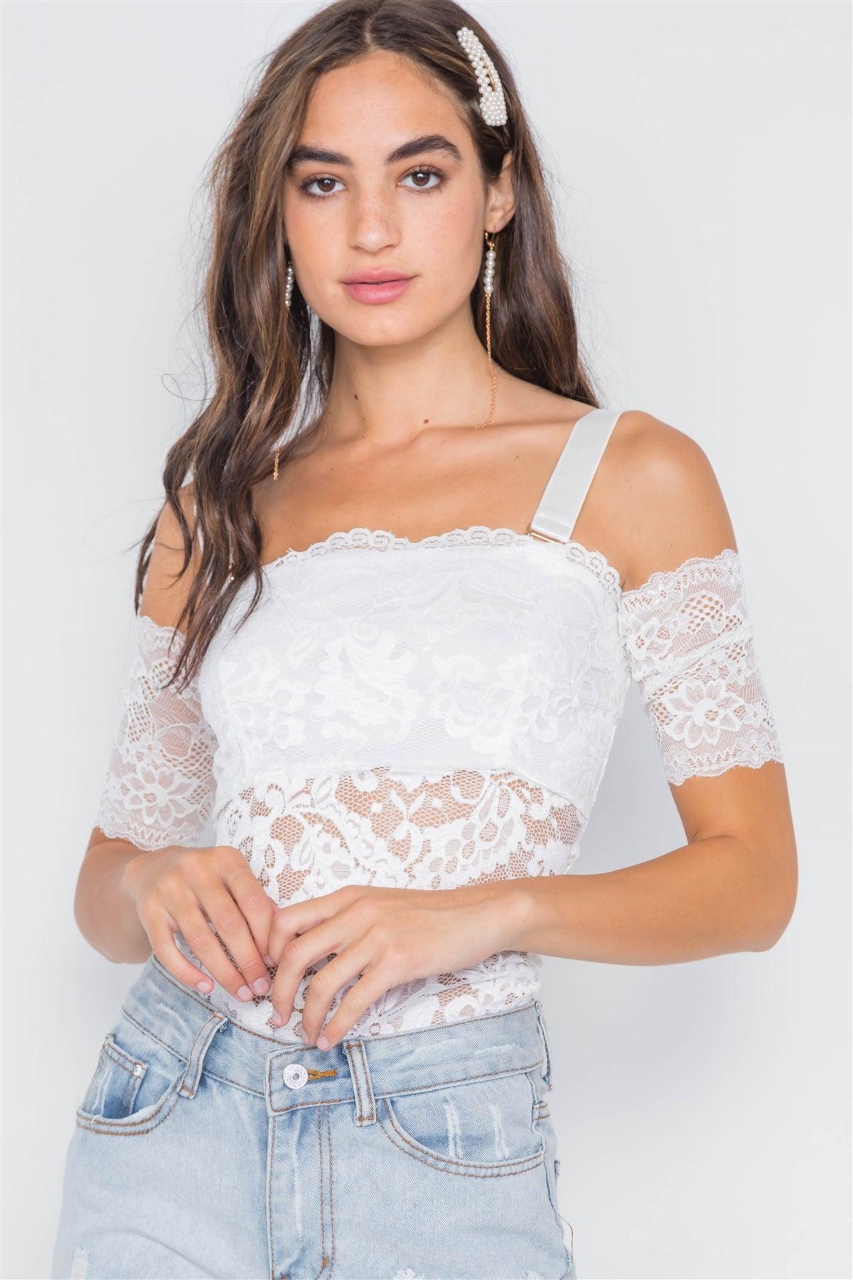 White Cami Off-The-Shoulder Floral Lace ...