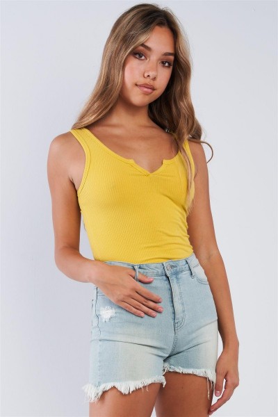 Mustard Yellow Ribbed Tank Top Bodysuit