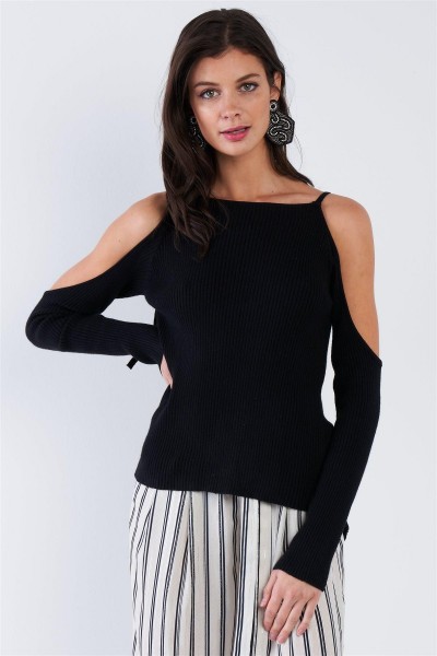 Ribbed Off The Shoulder Open Back Sweate...