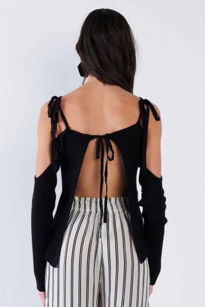 Ribbed Off The Shoulder Open Back Sweater