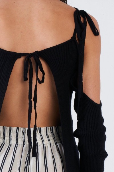 Ribbed Off The Shoulder Open Back Sweater