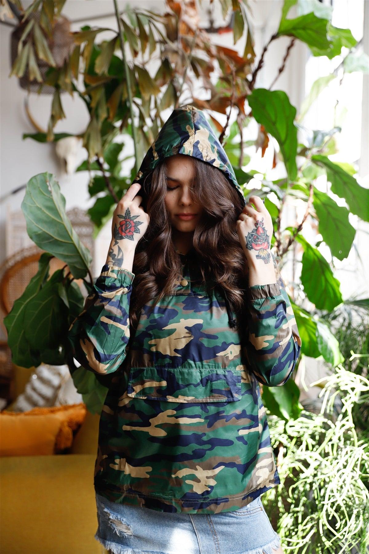 Olive Camo Lightweight Hooded Anorak Jac...