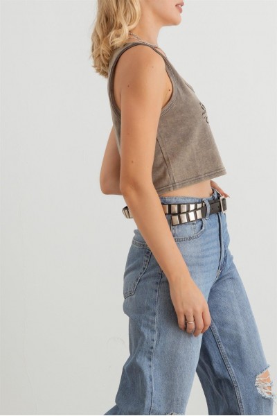 Vintage Printed Sleeveless Crop Top