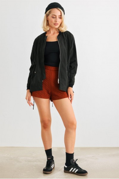 Two Way Zipper Drawstring Waist & Hem Coach Jacket