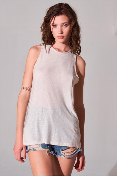 Clay Cotton Sleeveless Crew Neck Cut-Out Tank Top