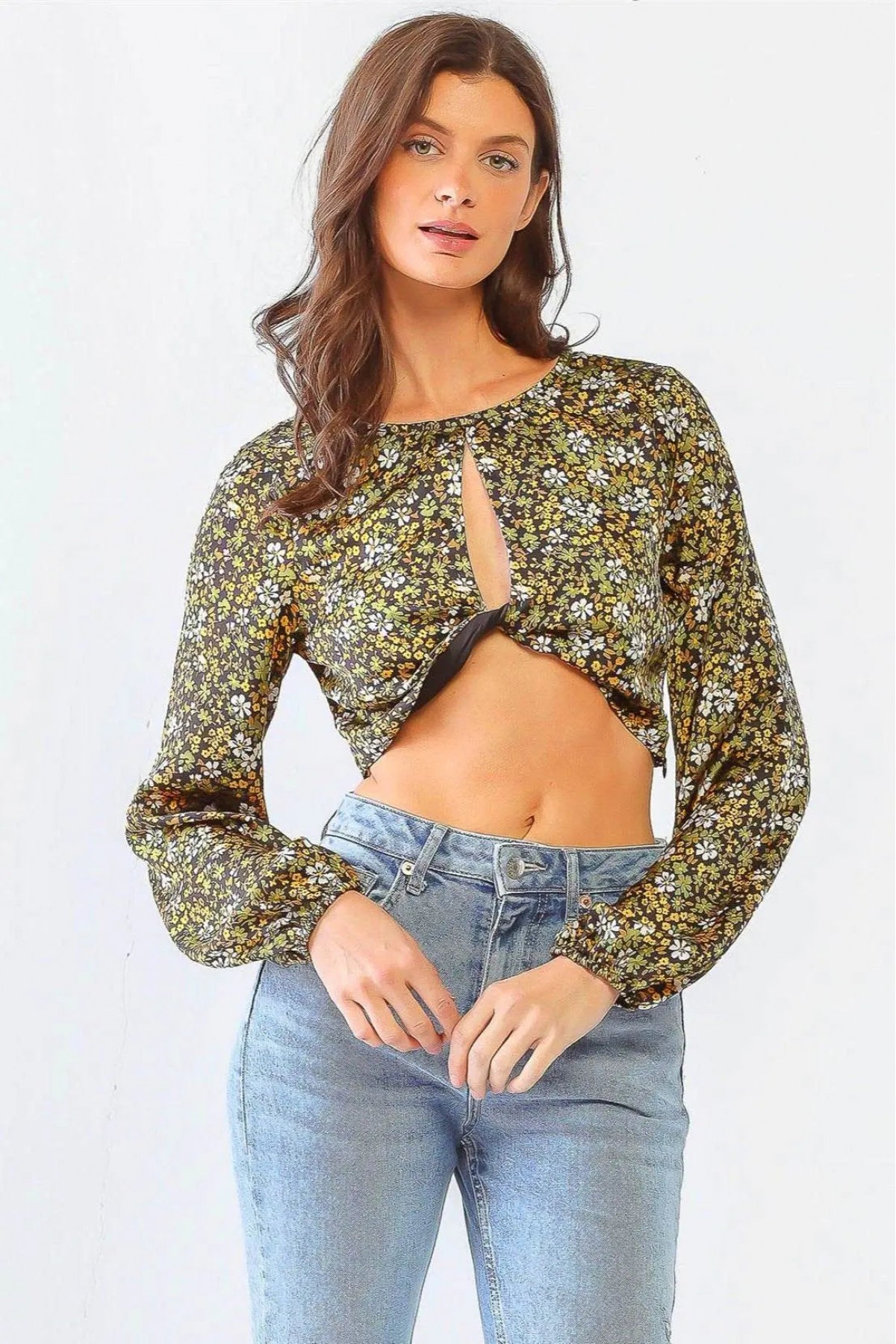 Floral Print Bliss Twist Front Detail Cr...