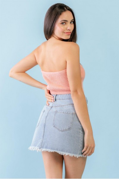 Dusty Peach Knit Strapless Crop Top /3-2-1