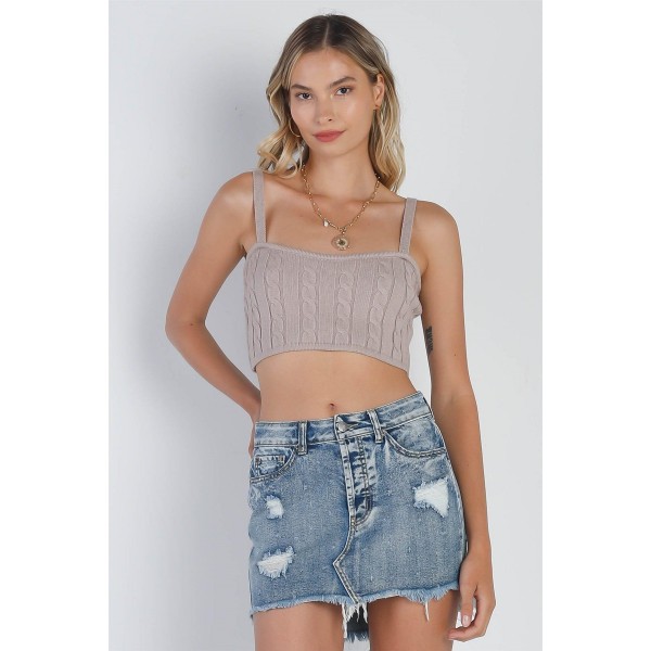 Mocha Cable Knit Sleeveless Crop Top