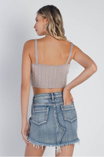 Mocha Cable Knit Sleeveless Crop Top