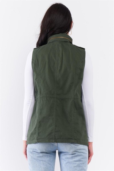 Olive Military Sleeveless Detachable Hoodie Vest Jacket