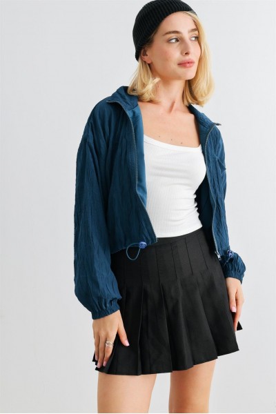 Packable Zip-Up Long Sleeve Drawstring Hem Jacket