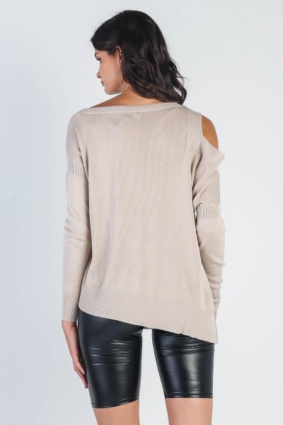 Basic Cold Shoulder Long Sleeve Soft Knit Top