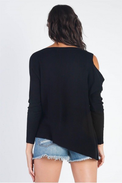 Basic Cold Shoulder Long Sleeve Soft Knit Top