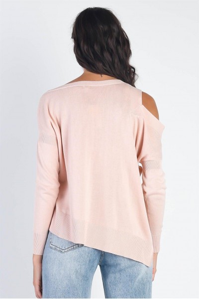 Basic Cold Shoulder Long Sleeve Soft Knit Top