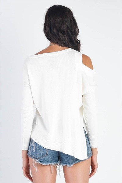 Basic Cold Shoulder Long Sleeve Soft Knit Top