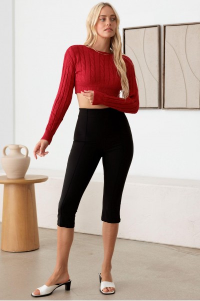 Cable Pattern Long Sleeve Crop Sweater Top