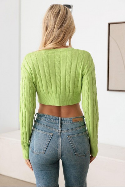 Cable Pattern Long Sleeve Crop Sweater Top